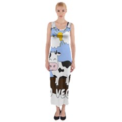 Friends Not Food - Cute Cow Fitted Maxi Dress by Valentinaart