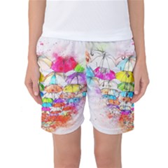 Umbrella Art Abstract Watercolor Women s Basketball Shorts by Nexatart