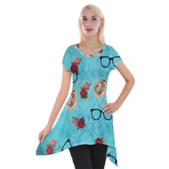 Vintage Glasses Blue Short Sleeve Side Drop Tunic by snowwhitegirl