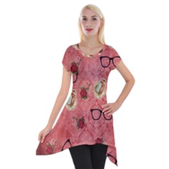 Vintage Glasses Rose Short Sleeve Side Drop Tunic by snowwhitegirl