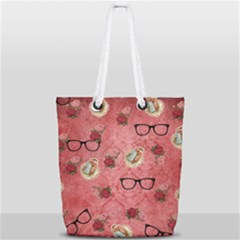 Vintage Glasses Rose Full Print Rope Handle Tote (small) by snowwhitegirl