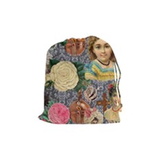 Damask Religious Victorian Grey Drawstring Pouches (medium)  by snowwhitegirl