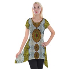 Spring In Mind And Flowers In Soul Be Happy Short Sleeve Side Drop Tunic by pepitasart