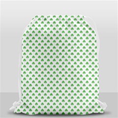 Green Heart-shaped Clover On White St  Patrick s Day Drawstring Bag (small) by PodArtist
