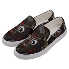 Wonderful Cute  Steampunk Owl Men s Canvas Slip Ons by FantasyWorld7