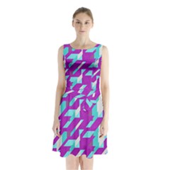 Fabric Textile Texture Purple Aqua Sleeveless Waist Tie Chiffon Dress by Nexatart