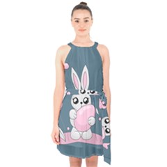 Easter Bunny  Halter Collar Waist Tie Chiffon Dress by Valentinaart