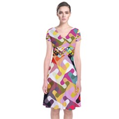 Colorful Shapes                          Short Sleeve Front Wrap Dress by LalyLauraFLM
