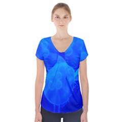 Blue Jellyfish 1 Short Sleeve Front Detail Top by trendistuff