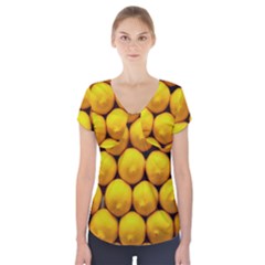 Lemons 1 Short Sleeve Front Detail Top by trendistuff