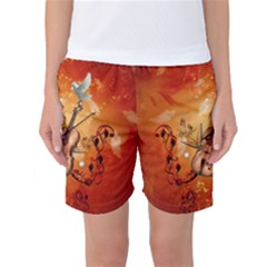 Violin With Violin Bow And Dove Women s Basketball Shorts by FantasyWorld7