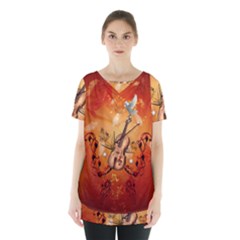 Violin With Violin Bow And Dove Skirt Hem Sports Top by FantasyWorld7