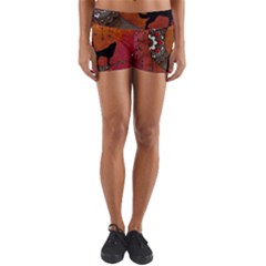 Black Wolf On Decorative Steampunk Moon Yoga Shorts by FantasyWorld7
