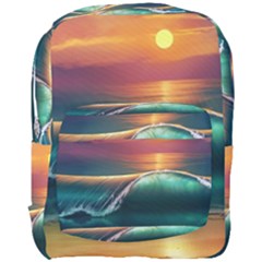 Art Sunset Beach Sea Waves Full Print Backpack by Sapixe