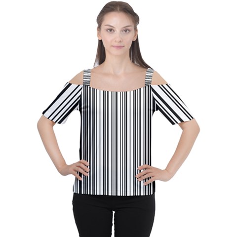 Barcode Pattern Cutout Shoulder Tee by Sapixe