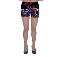 Confederate Flag Usa America United States Csa Civil War Rebel Dixie Military Poster Skull Skinny Shorts by Sapixe