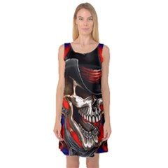 Confederate Flag Usa America United States Csa Civil War Rebel Dixie Military Poster Skull Sleeveless Satin Nightdress by Sapixe