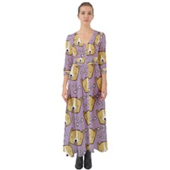 Dog Pattern Button Up Boho Maxi Dress by Sapixe