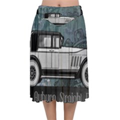 Vintage Car Automobile Auburn Velvet Flared Midi Skirt by Nexatart