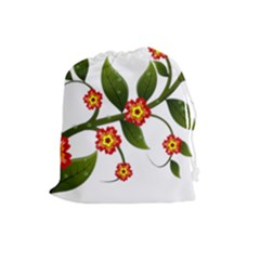 Flower Branch Nature Leaves Plant Drawstring Pouches (large)  by Nexatart