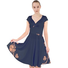 Floral Vintage Royal Frame Pattern Cap Sleeve Front Wrap Midi Dress by Nexatart
