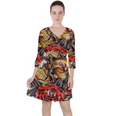 Flower Art Traditional Ruffle Dress by Sapixe