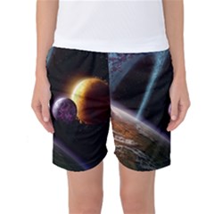 Planets In Space Women s Basketball Shorts by Sapixe