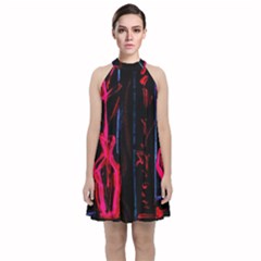Calligraphy Velvet Halter Neckline Dress  by bestdesignintheworld
