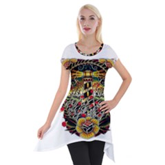 Tattoo Art Print Traditional Artwork Lighthouse Wave Short Sleeve Side Drop Tunic by Sapixe