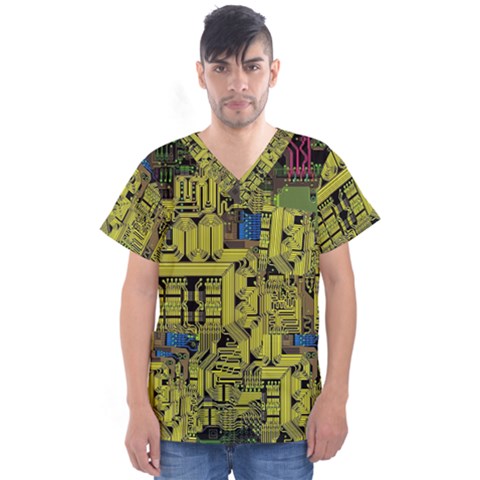 Technology Circuit Board Men s V-neck Scrub Top by Sapixe