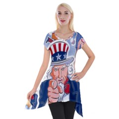 United States Of America Celebration Of Independence Day Uncle Sam Short Sleeve Side Drop Tunic by Sapixe