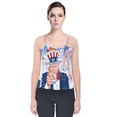 United States Of America Celebration Of Independence Day Uncle Sam Velvet Spaghetti Strap Top by Sapixe