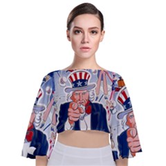 United States Of America Celebration Of Independence Day Uncle Sam Tie Back Butterfly Sleeve Chiffon Top by Sapixe
