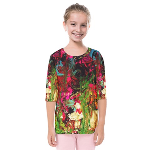 Sunset At The Footage Of Fudjiyama Kids  Quarter Sleeve Raglan Tee by bestdesignintheworld