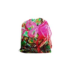 Dscf2035 - Flamingo On A Chad Lake Drawstring Pouches (small)  by bestdesignintheworld