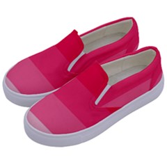 Pink Scarlet Gradient Stripes Pattern Kids  Canvas Slip Ons by yoursparklingshop