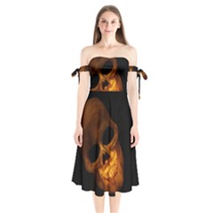 Laughing Skull Shoulder Tie Bardot Midi Dress by StarvingArtisan