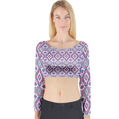 Colorful Folk Pattern Long Sleeve Crop Top by dflcprints