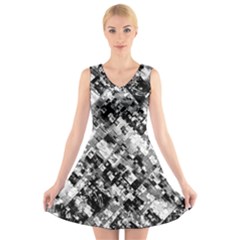 Black And White Patchwork Pattern V-neck Sleeveless Dress by dflcprints