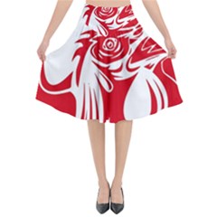 Cock Logo Emblem Symbol France Flared Midi Skirt by Simbadda