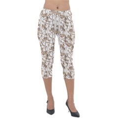 Leaves Texture Pattern Lightweight Velour Capri Leggings  by dflcprints