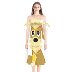 Dog Doggie Bone Dog Collar Cub Shoulder Tie Bardot Midi Dress by Nexatart