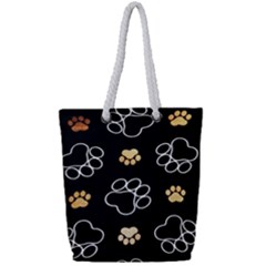 Dog Pawprint Tracks Background Pet Full Print Rope Handle Tote (small) by Nexatart
