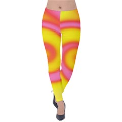 Swirl Yellow Pink Abstract Velvet Leggings by BrightVibesDesign