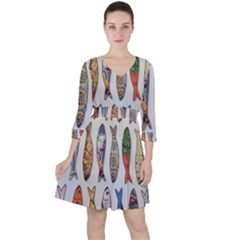 Fish Sardines Motive Pattern Ruffle Dress by Sapixe
