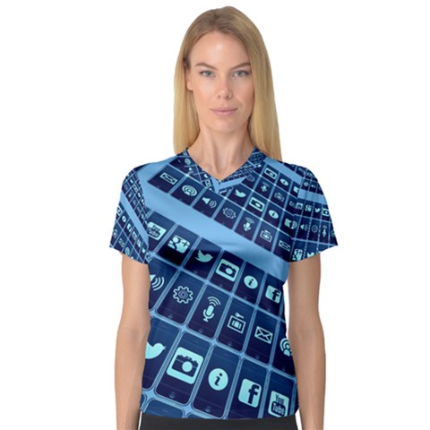 Mobile Phone Smartphone App V-neck Sport Mesh Tee by Sapixe