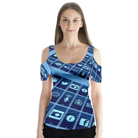 Mobile Phone Smartphone App Butterfly Sleeve Cutout Tee  by Sapixe