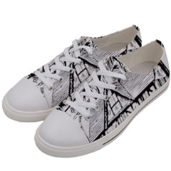 Line Art Architecture Vintage Old Women s Low Top Canvas Sneakers by Sapixe