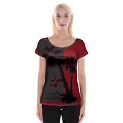 Red And Grey Silhouette Palm Tree Cap Sleeve Top by LoolyElzayat