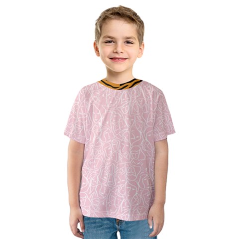 Elios Shirt Faces In White Outlines On Pale Pink Cmbyn Kids  Sport Mesh Tee by PodArtist